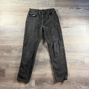 Vintage H.I.S. Mens Black Distressed Faded Denim Jeans Made in USA 34x34